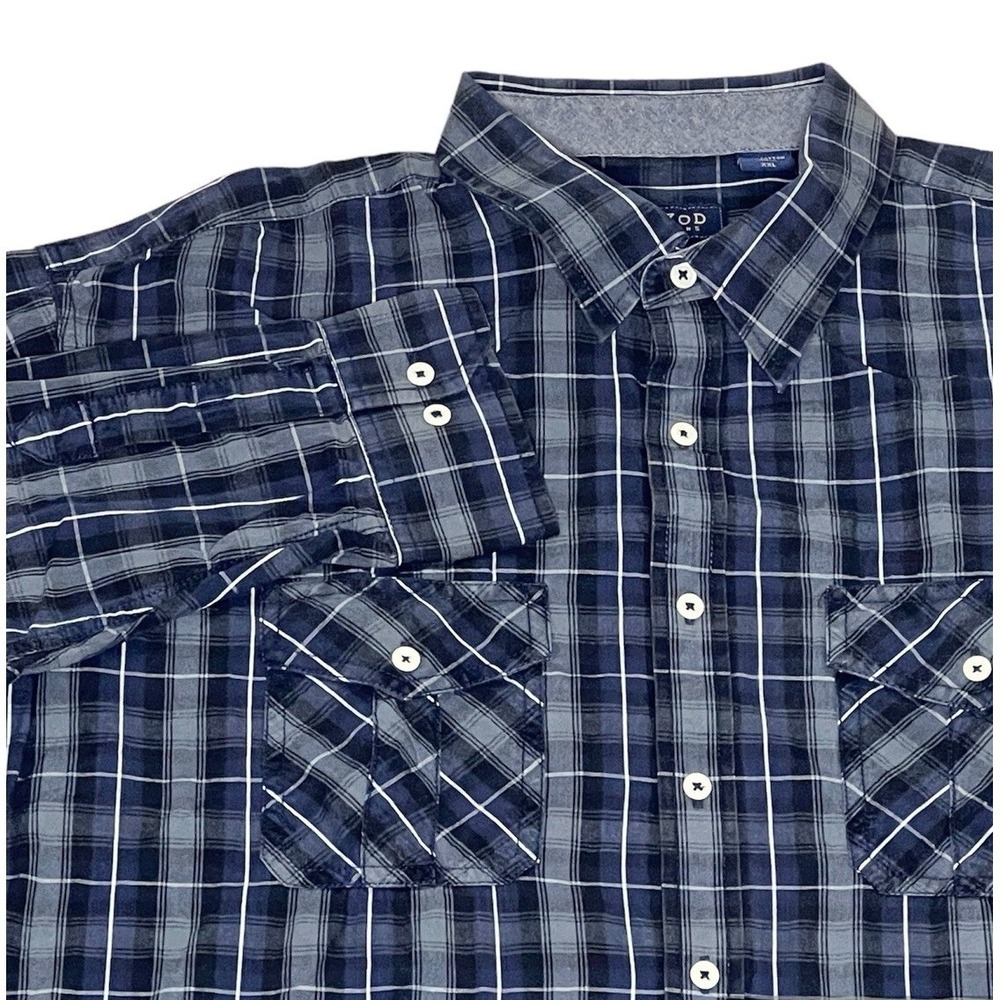 IZOD JEANS Mens Shirt Size XXL Plaid Gray Front Pocket Button Down Long Sleeve